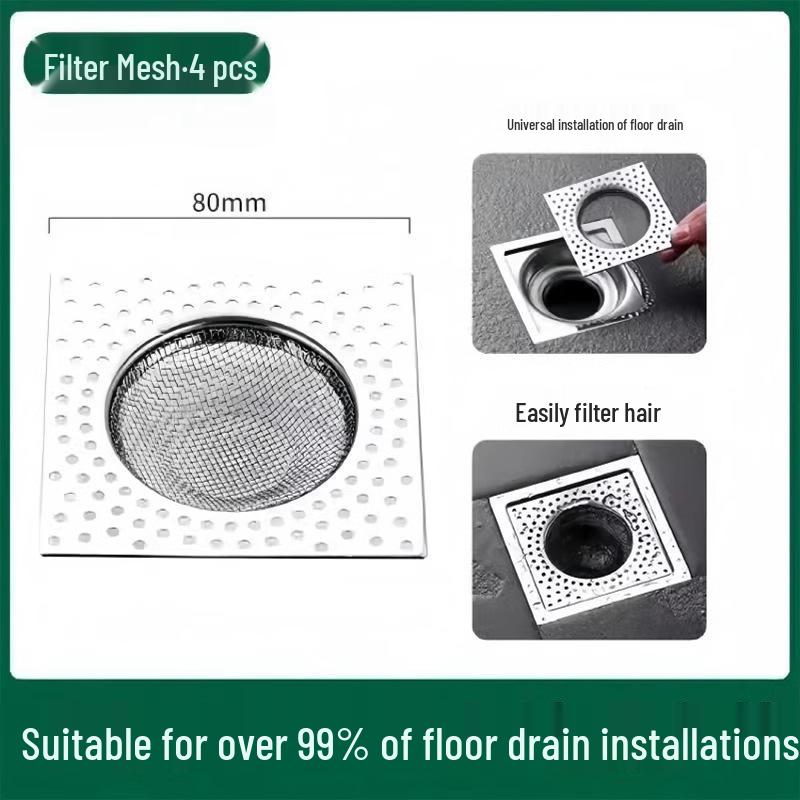 Square Stainless Steel Anti-Clog Floor Drain Hair Filter Net for Bathrooms