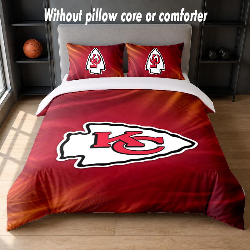 Kansas City Chiefs Design Bed Bedding Set 1 Duvet Cover + 2 Pillowcases Soft Breathable Household Bed Linens