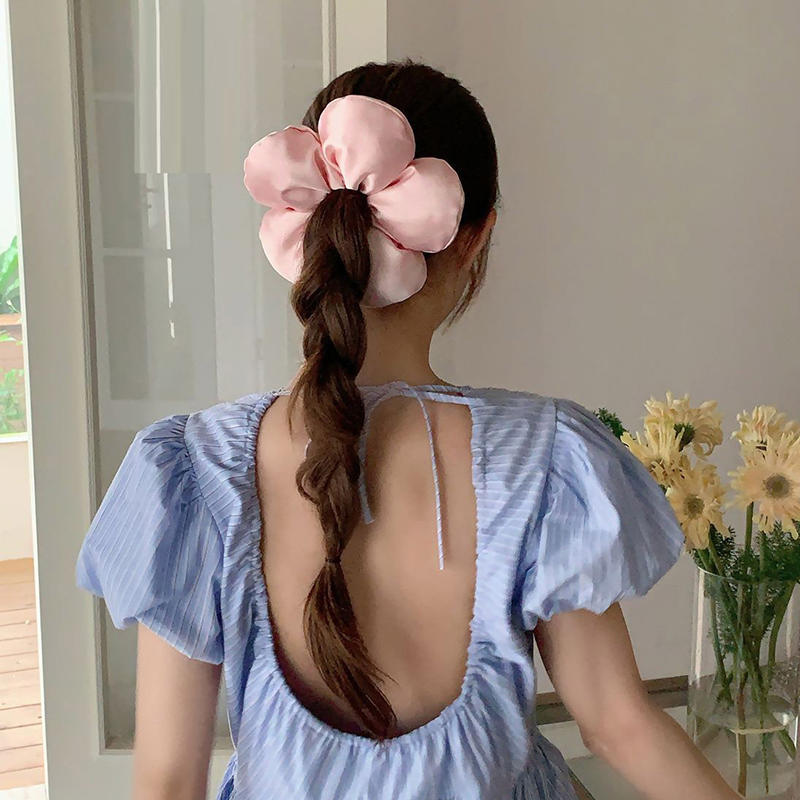 Trendy Oversized Blue Flower Scrunchie Headdress Women Girls Design Rubber Elastic Hair Band Vacation Hair Accessories