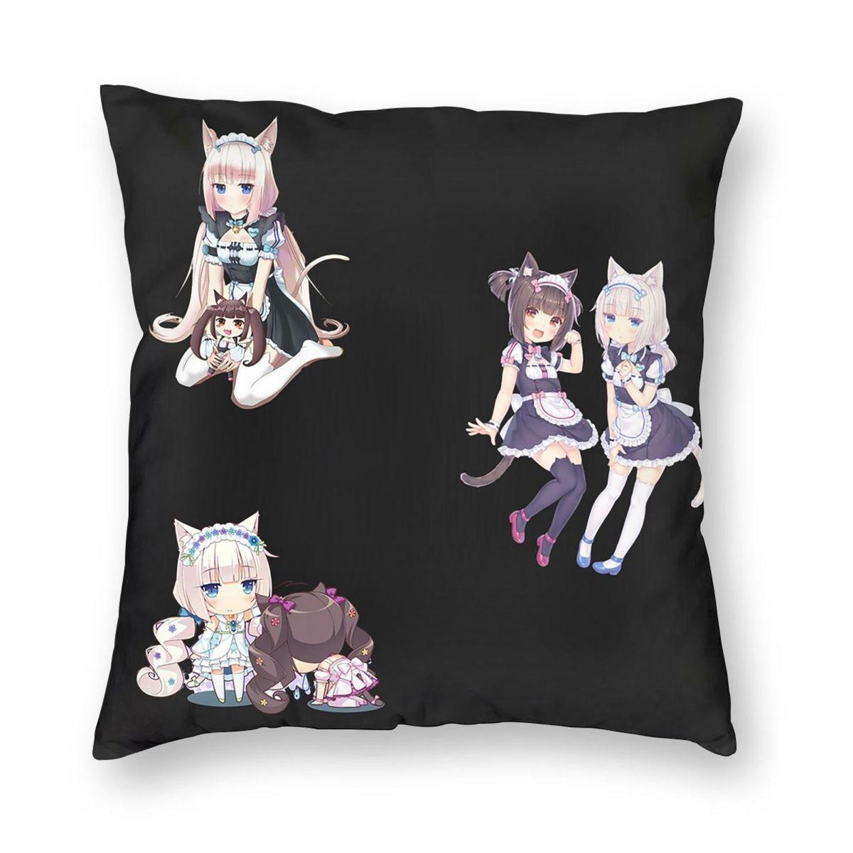 Аниме Nekopara Квадратная наволочка Чехол для подушки Подушка на молнии Декоративная Уютная Подушка-плед для дома Дивана 12x12Inch