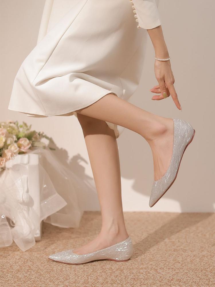 Fashion Rhinestone Flats 2024 Elegant Party Women's Shoes Leather Pointed Toe Autumn New In Sexy Shoe Fashion Evening Female Footwear