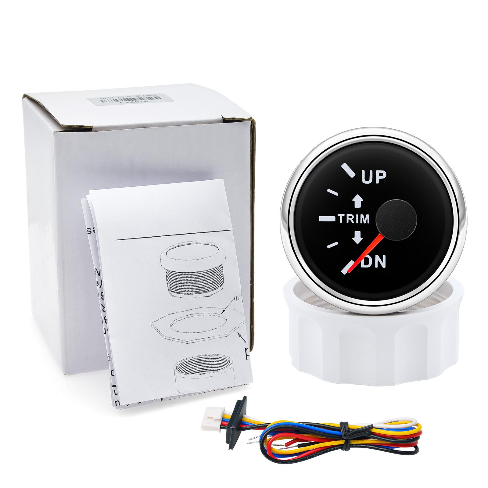 52mm Trim Gauge 0-190ohm Trim Gauge Sensor With 7 Color Backlight Curved Glass For 12V 24V Car Boat Marine Up-Down Trim Meter Only Gauge BS