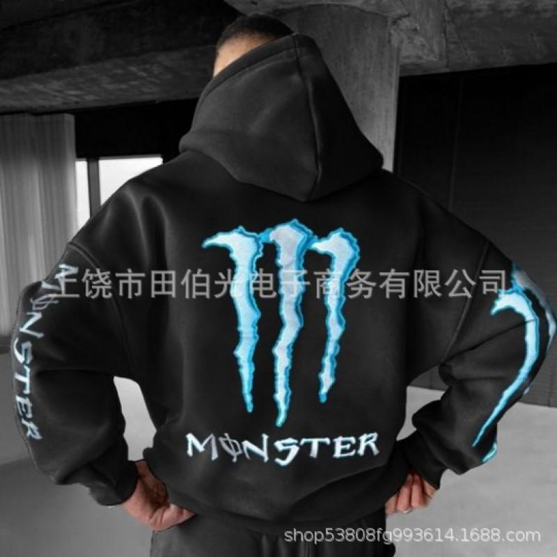 Mens Hooded Sweatshirt With Demon Print Loose Fit Warm Winter Casual Streetwear