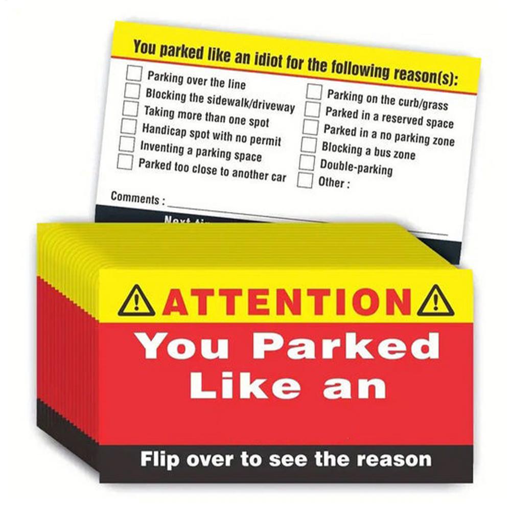

100pcs Bad Parking Cards You Parked Like An Idiot Funny Cardboard Parking Violation Card With Multi Violation Reasons Funny Gift