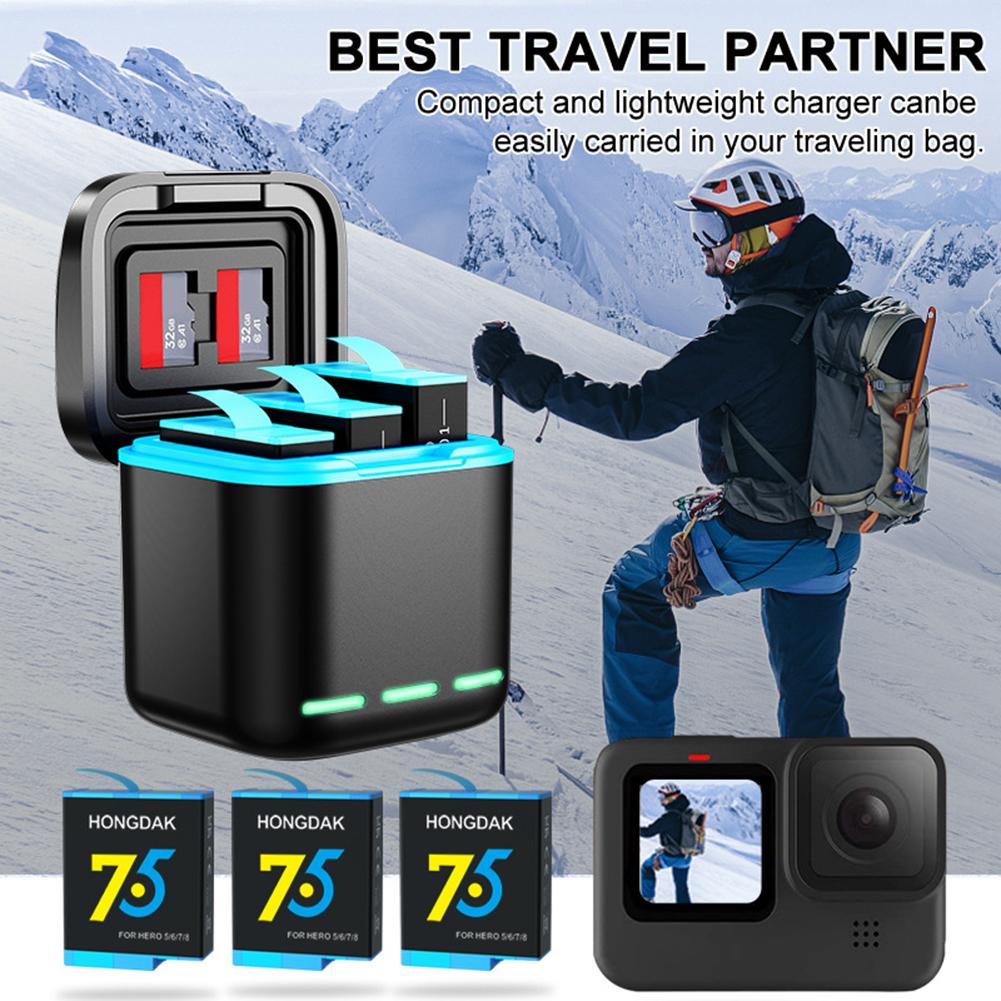 3-Channel Battery Charger 2 SD Slot Storage Charging Box Fast Charging Charger for GoPro Go Pro Hero 8 7 6 5 Camera Accessories