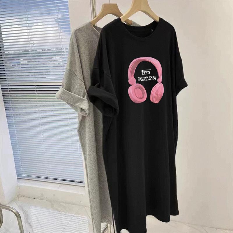 

Летняя свободная корейская хлопковая футболка с коротким рукавом женская большого размера длинная повседневная юбка ретро-топ 4XL