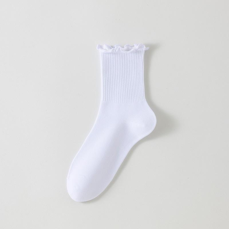 Women's Mid-Calf Lace Socks: Black Edge, Solid Color, Versatile Japanese Style, Four Seasons, Perfect for Mary Jane Loafers