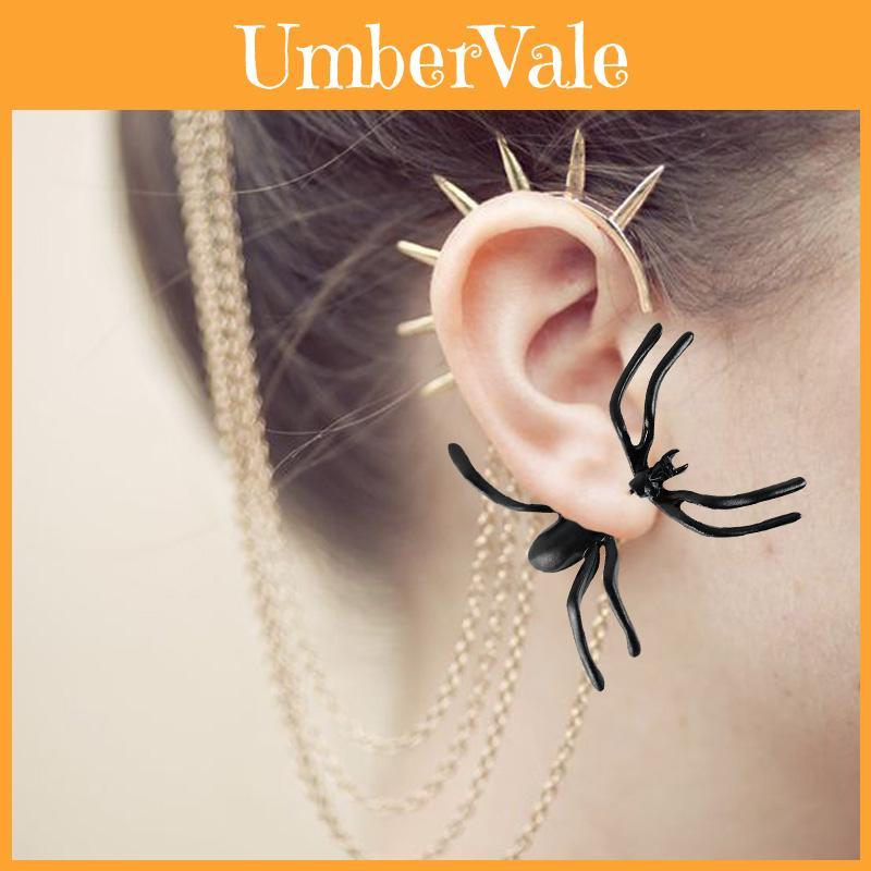 Gioiello per Orecchio Nero a Forma di Ragno Stile Punk con Motivo Animale per Appassionati di Moda