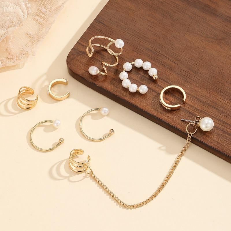 Pearl Tassel Chain Ear Clip Set for Women - Creative Punk Style Luxury Earrings Accessory