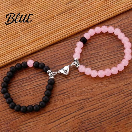 Couple Jewelry 2Pcs Bracelet Magnetic Heart Charm Women Men Beads