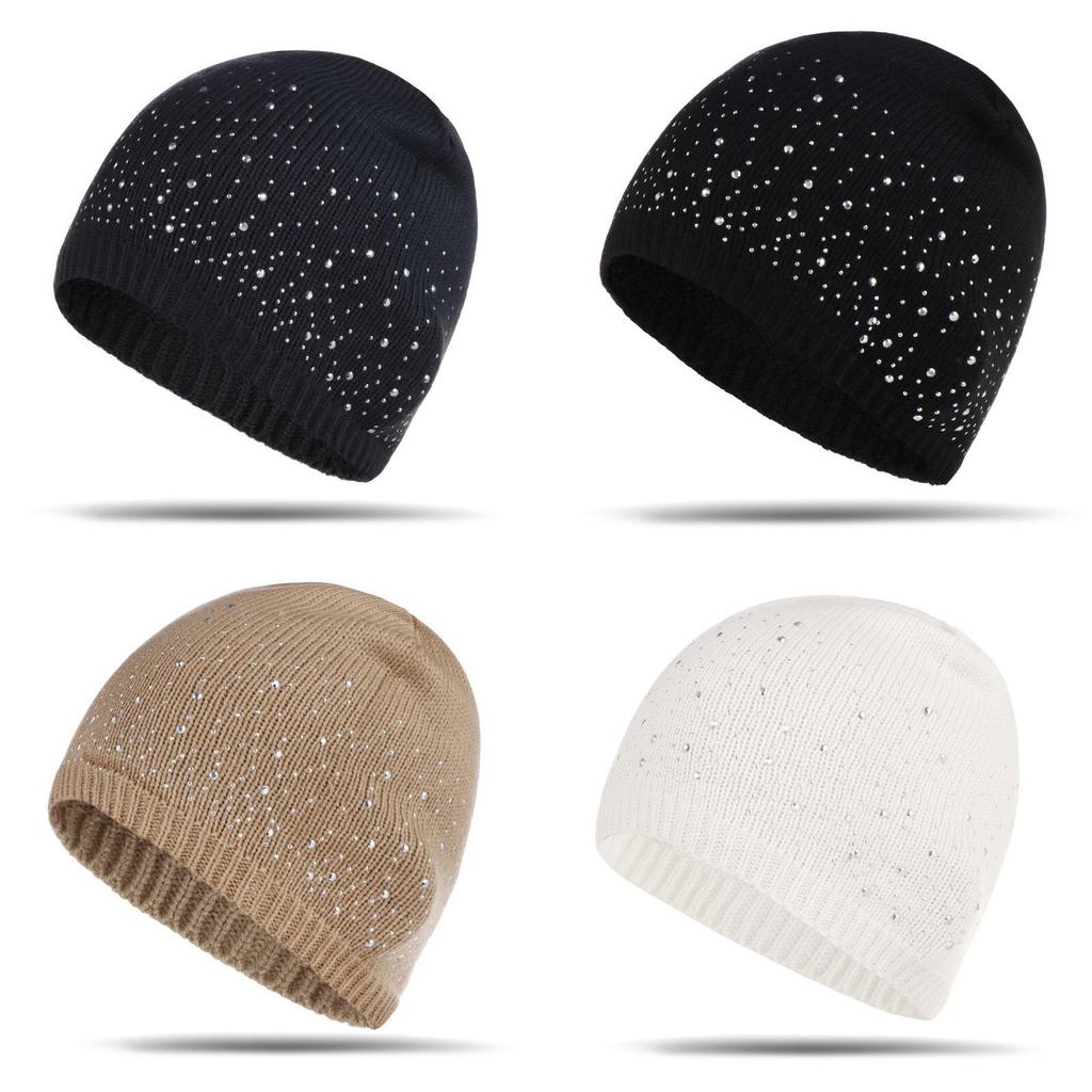 Knitted Hat For Women With Multicolor Rhinestones And Warm Wool Blend For Autumn Winter Fashion
