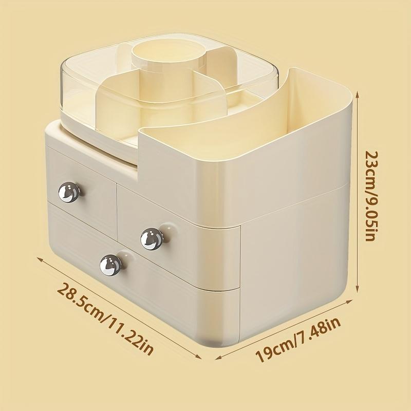 3-Tier Large Capacity Makeup Organizer with Drawers - Portable Cosmetic Storage Box, Durable Plastic Compact Design for Bathroom