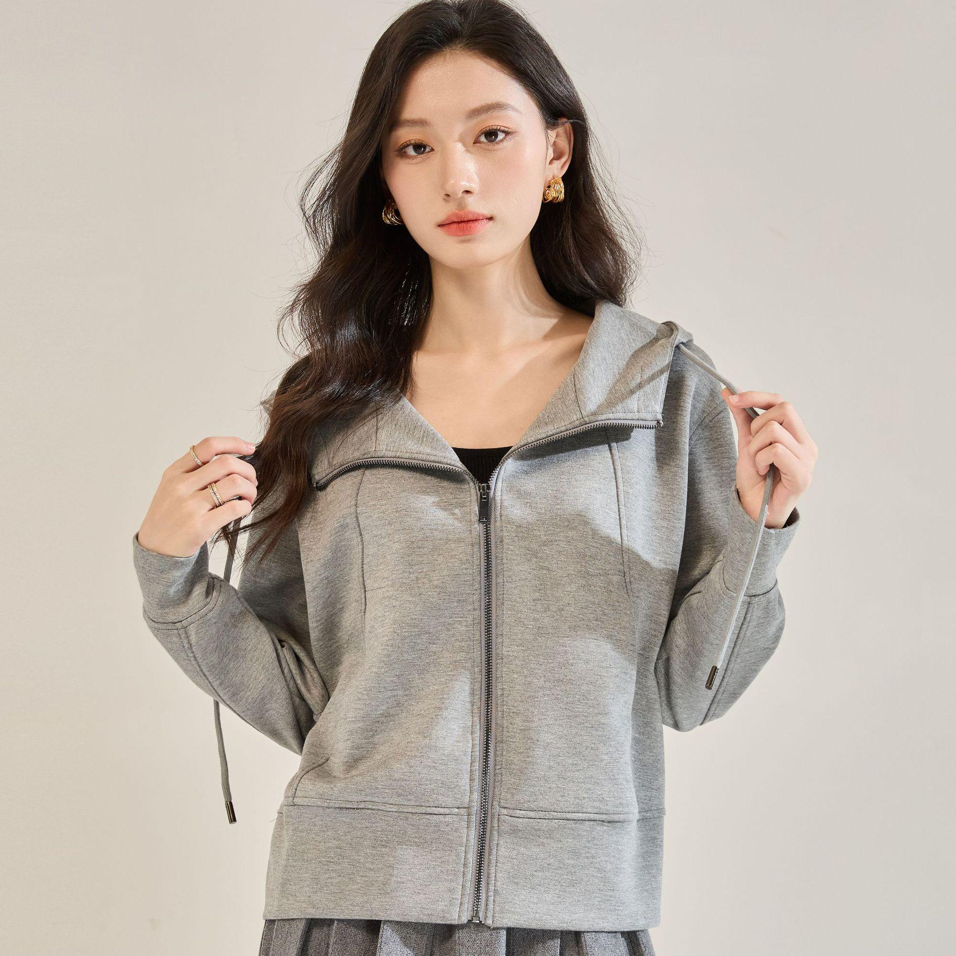 Spring 2026 Silky Soft Stylish Hooded Zipper Cardigan - Loose Fit Short Jacket for Women Large