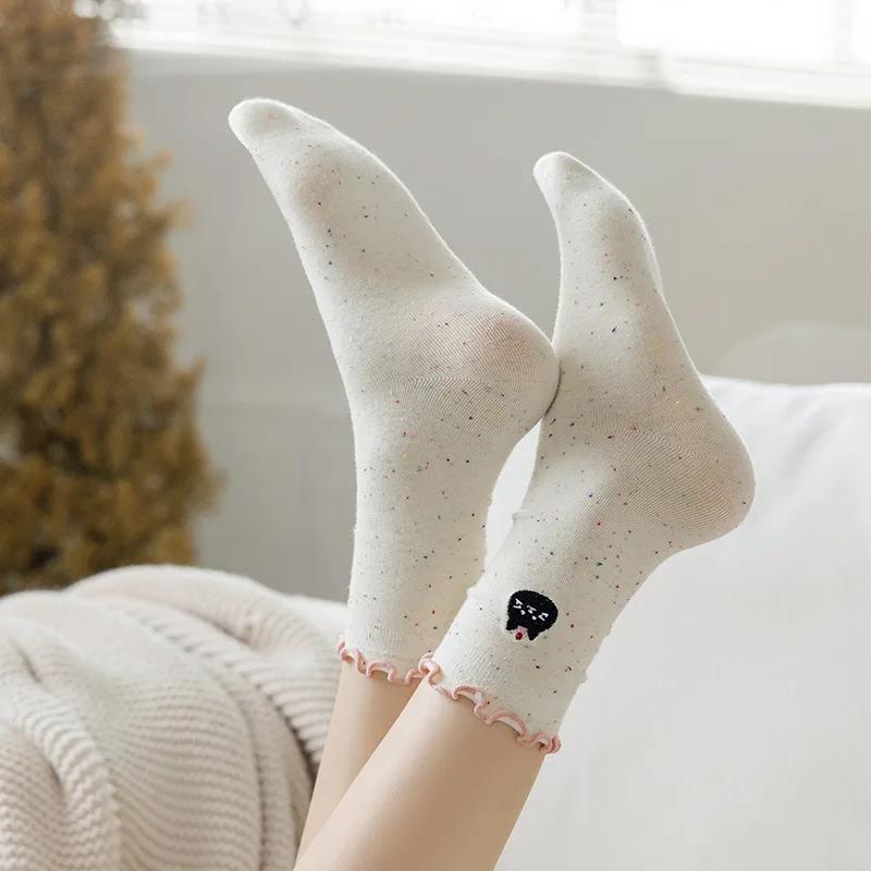 Cartoon Bear Embroidery Cute Socks Sweet Girls Lolita Kawaii Ruffle Socks Japanese Fashion Harajuku Retro Streetwear Women Socks
