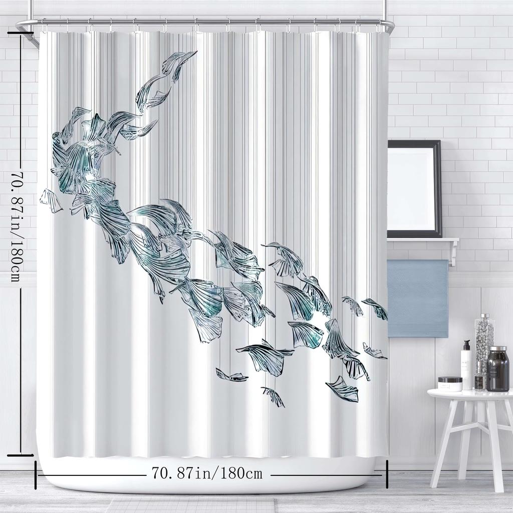 Modern Minimalist Fish Shower Curtain, Artistic Koi Design, Machine Washable, Includes Hooks, Contemporary Bathroom Decor