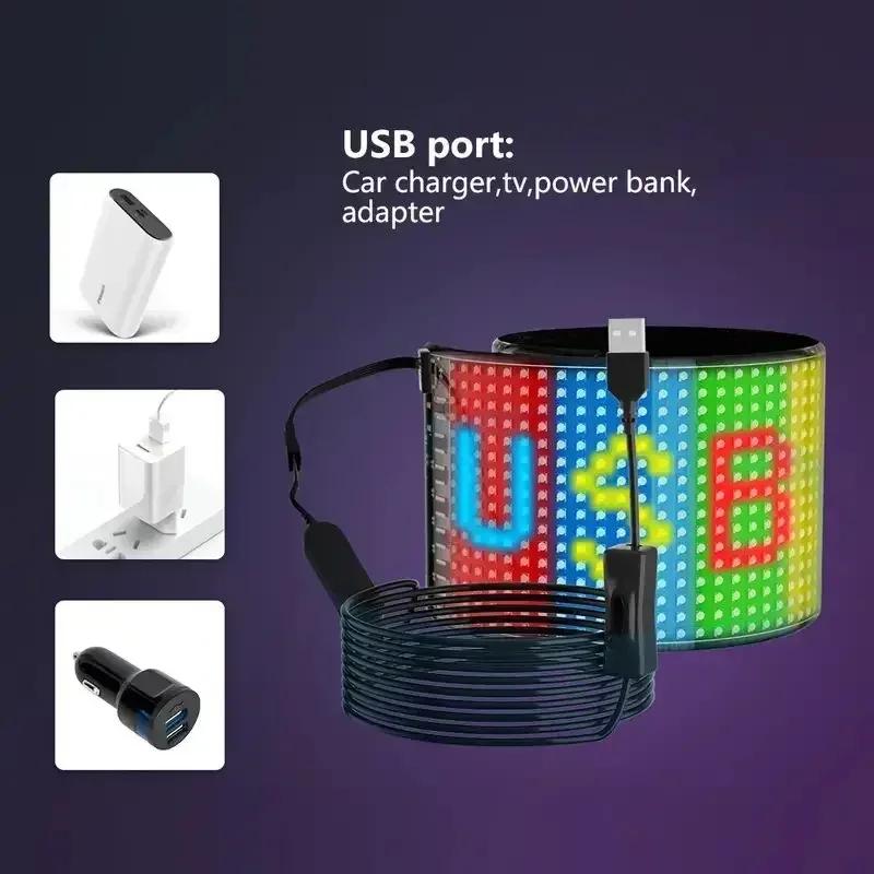 USB Programmable LED Matrix Sign Panel 5V Flexible Scrolling Display APP Remote Text Animation Screen for Car Window Store Bar