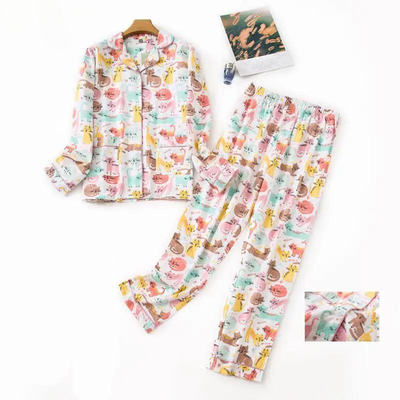 Nachtwäsche Damen Pyjama Set Damen Warm Flanell Baumwolle Hausanzug Herbst Winter Karomuster Pyjama Schlaf