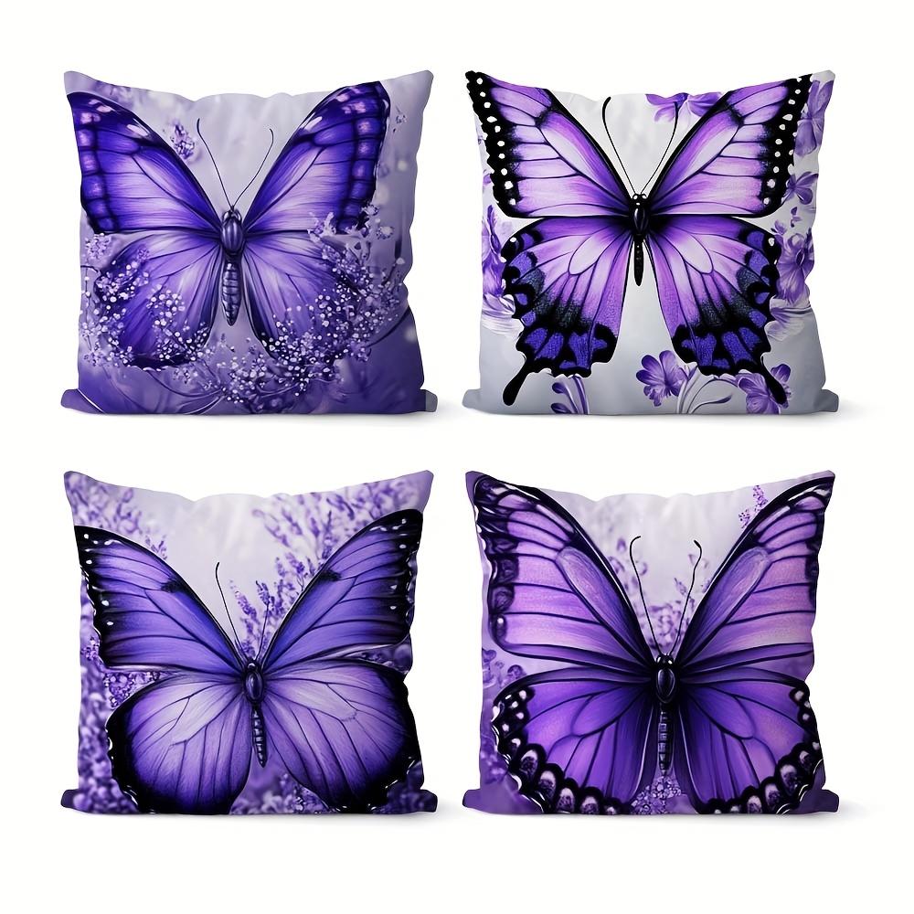 4 Piezas/Set Fundas Almohada Con Diseño Mariposa Morada, Tamaño Estndar/Queen, Elegantes, Estilosas, Lavables A Mquina,