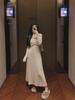 Women's Plus-Size French V-Neck Knit Dress - Autumn Slimming Waist Long Skirt