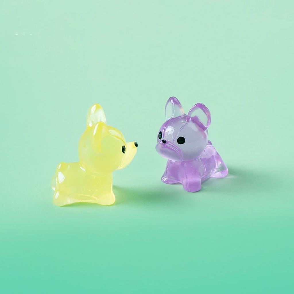 5Pcs Luminous Glitter Mini Resin Cute Bulldog Glow-in-the-Dark Tiny Dogs for DIY Crafts Cake Bead Decor Material Accessories