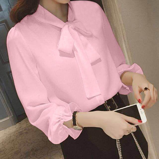 Chiffon Long Sleeve Bow Tie Lace-Up Top