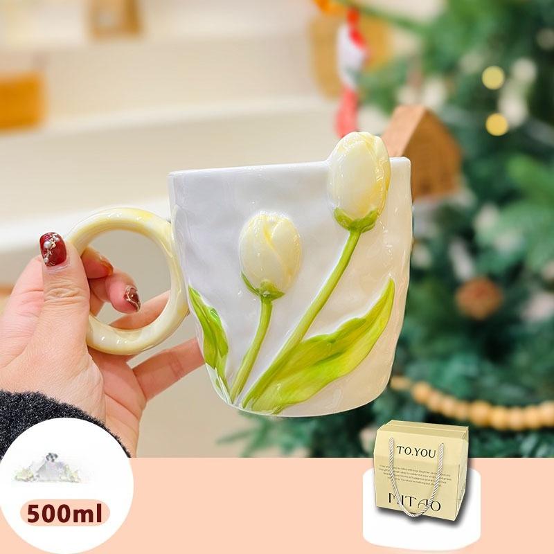 

Girls High looking Ceramic Tulip Mug Home Drinking Cup Gift Box for Goddess Day Gift Souvenir 500ml