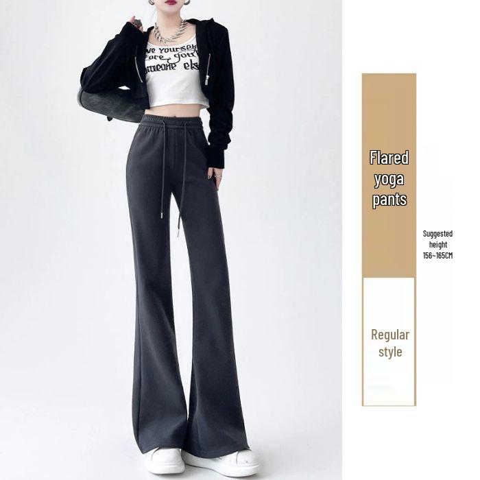 

Women s Gray Slimming High Waist Micro Flare Sports Pants for Spring and Autumn S темно-сірий