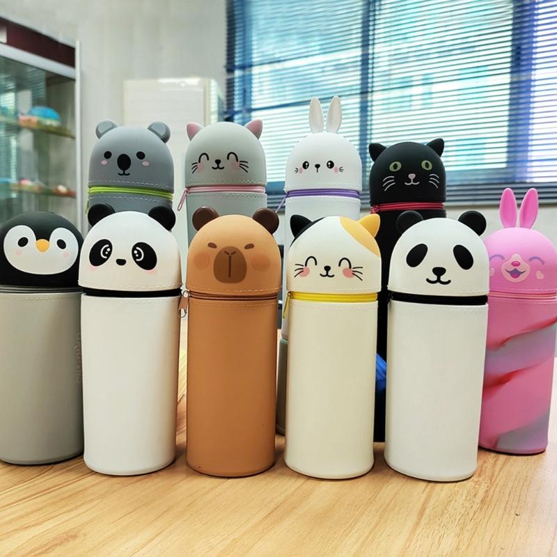 Telescoping Pencil Case Big Capacity Expandable Pen Pouches Soft Silicone Pen Bag Standing Pen Case for Kid Student