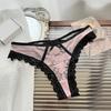 Lace Bow Sexy Thong Transparent Women's Lingerie Low Waist Flower Embroidery Mesh Perspective Hollowed Panties Briefs