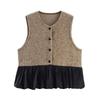 Kaslead New Women clothes Western Style Velvet Patchwork Knitted Double-sided Nylon Sleeveless Vest Vest