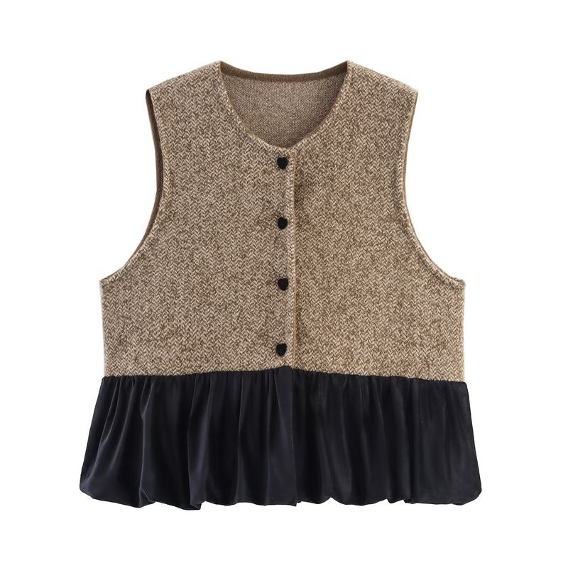 Kaslead New Women clothes Western Style Velvet Patchwork Knitted Double-sided Nylon Sleeveless Vest Vest