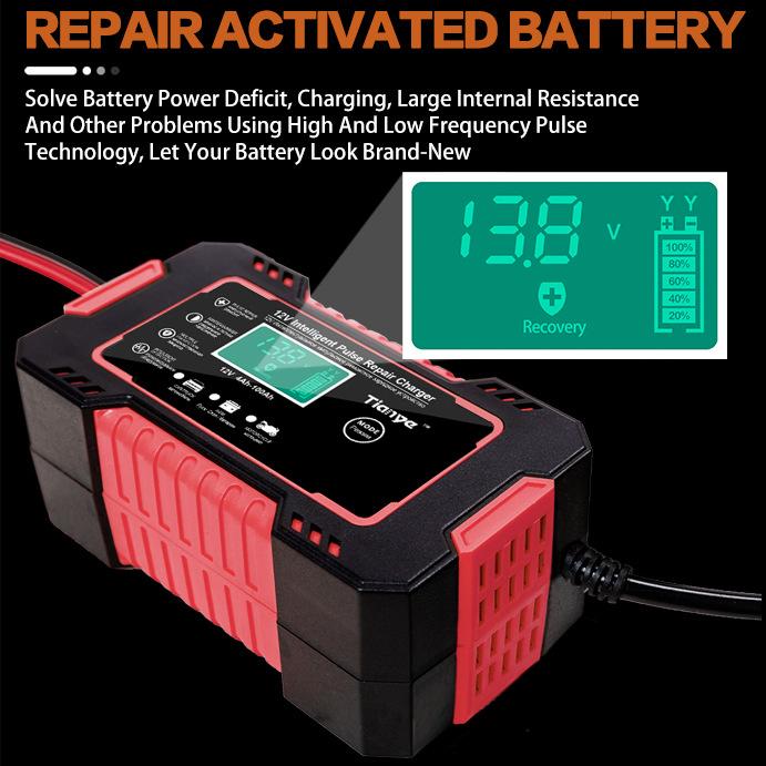 EU Plug Car Battery Charger, 12V 6A Intelligent Battery Trickle Charger Car 12V Battery Maintenance Car Truck Motorcycle Lead-acid Battery