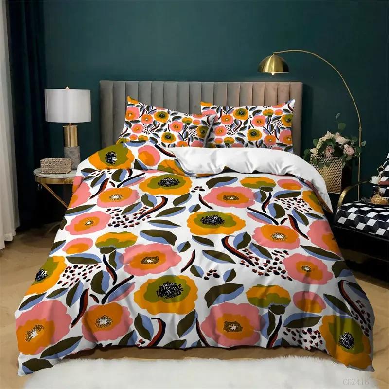 Botanical Floral Duvet Cover Garden Plant Flower Bedding Set Microfiber Rustic Farmhouse Comforter Cover Single Queen King Size