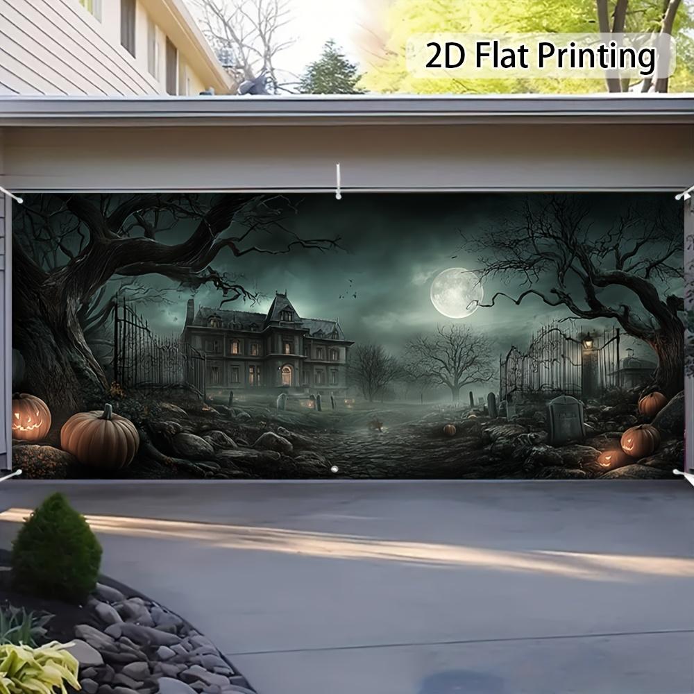 2D flat 2D door banner 1pc large Halloween garage door banner - Weird haunted house decoration polyester door banner