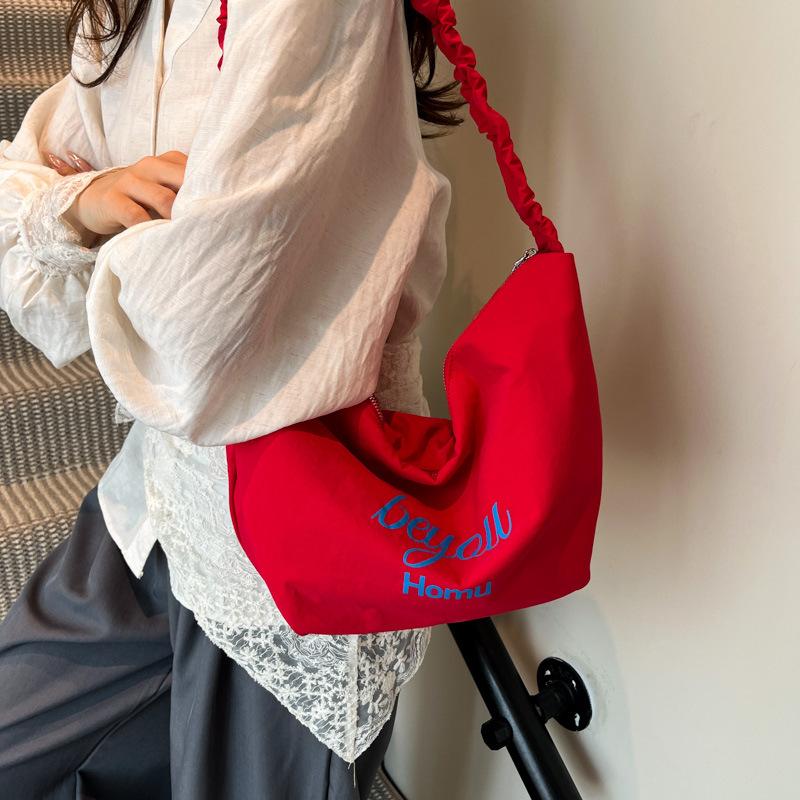 2025 Striped Korean Lazy Wind Canvas Bag Large Capacity Simple Commuter Versatile Shoulder Tote Bag