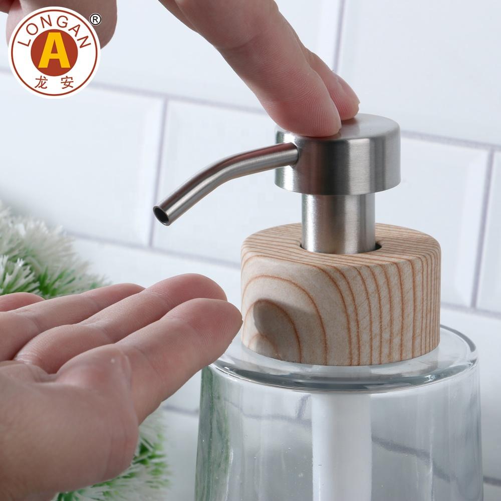 Kitchen Accessories Replacement Soap Pump Bamboo Stainless Hand Liquid Soap Dispenser Bottle Pump Head for Soap Dispenser
