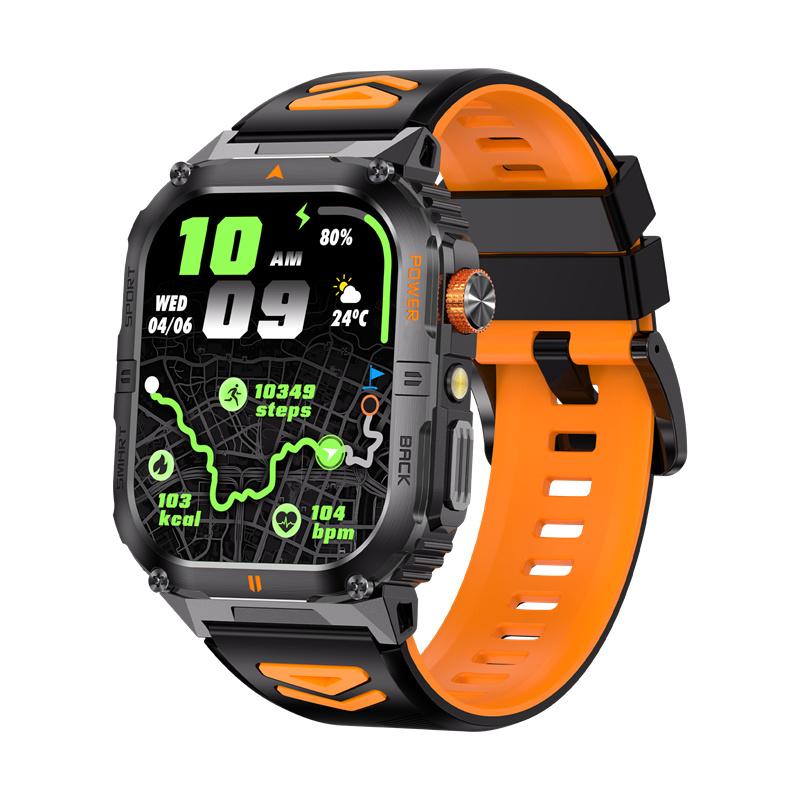 YK12 Smartwatch Großer Bildschirm LED-Licht Taschenlampe BT-Anrufe Gesundheitsüberwachung Herren Outdoor Fitness Sport-Tracker Smartwatch