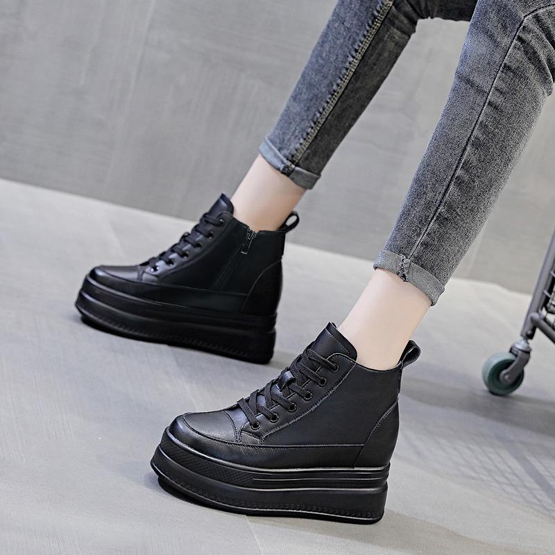 Trend autumn new high-top women's shoes thick-soled inner height-increasing muffin casual shoes women's single shoes