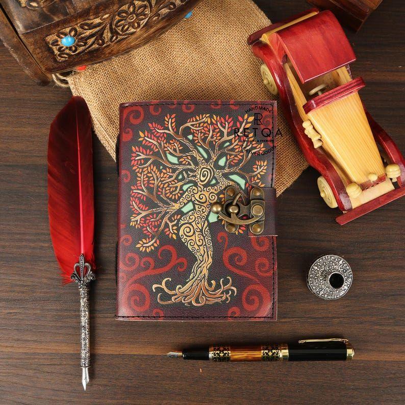 Buy 1 Get 1 FREE - Handcrafted Leather Journal with Mother of Earth Design - Vintage Spell Book, Sketchbook, or Diary