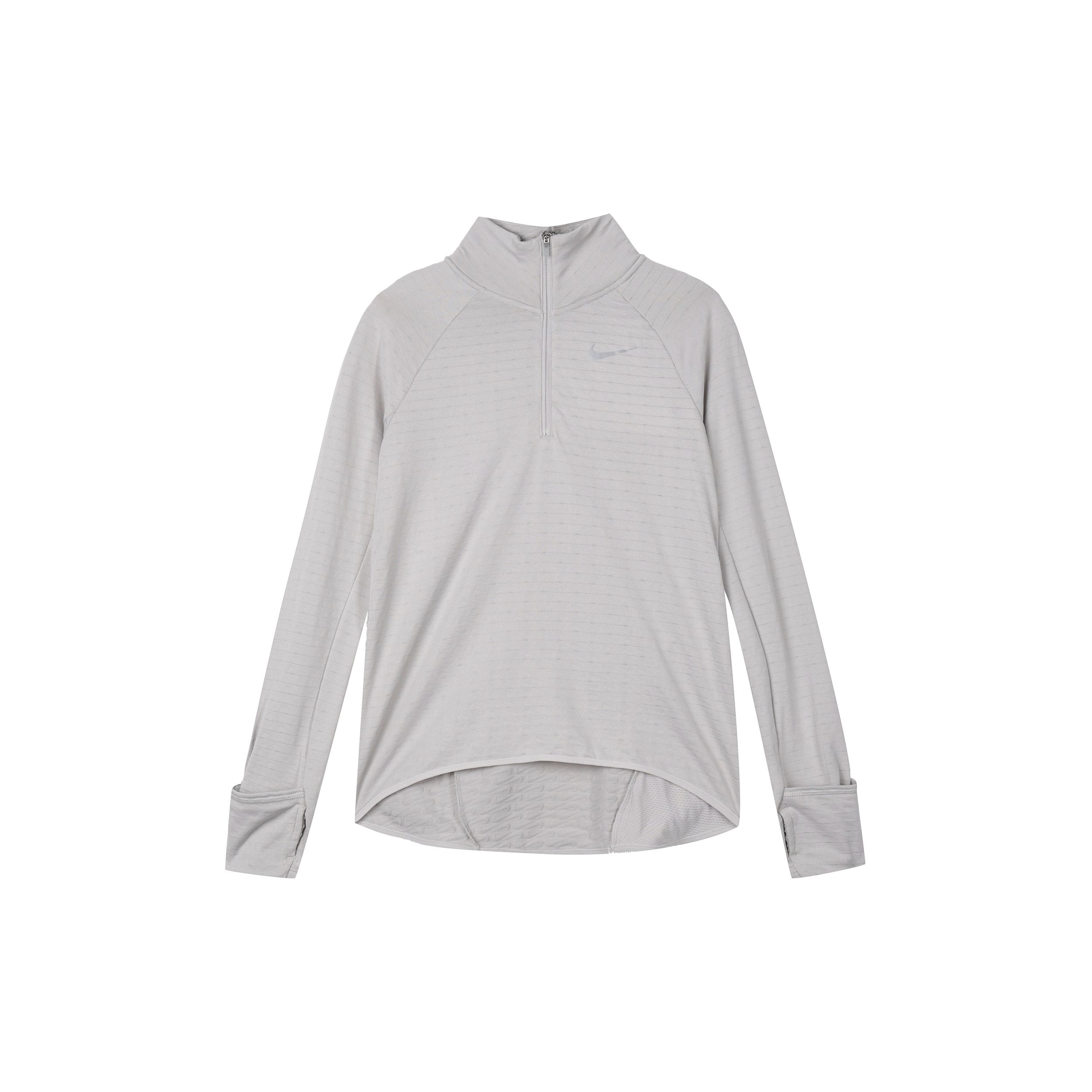

Женская рубашка для бега с длинным рукавом и молнией до четверти с однотонным логотипом Nike Therma-Fit, светло-серые DD6800-012 L