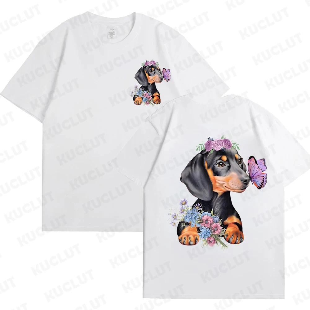 Fashion Cartoon Dachshund Unisex Clothes Duplex Printing Graphic Dog Lover T Shirt Casual Female Tops Crew Neck Short Sleeve Tees