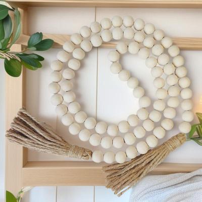 Hemp Rope Tassel and Wooden Bead Garland for Decoration