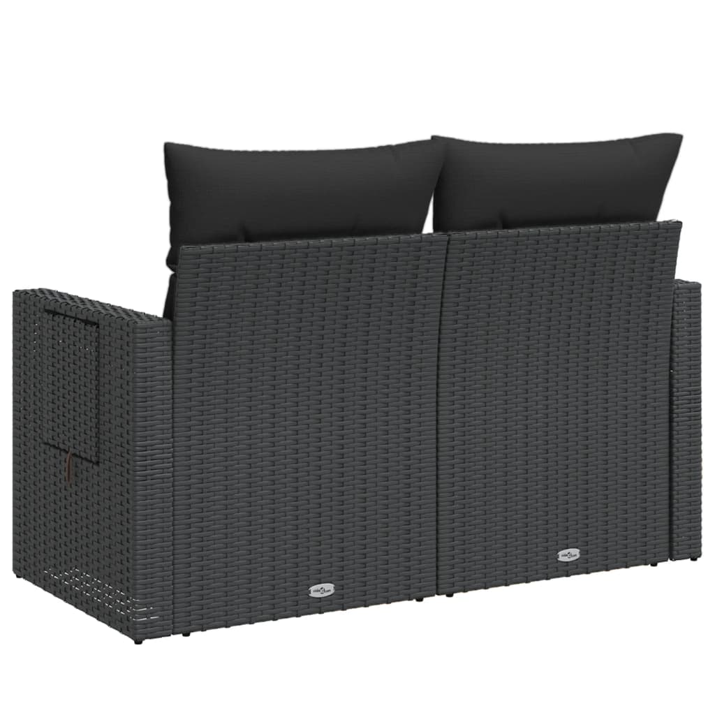 2 Seater Garden Sofa with Cushions Black Poly Rattan