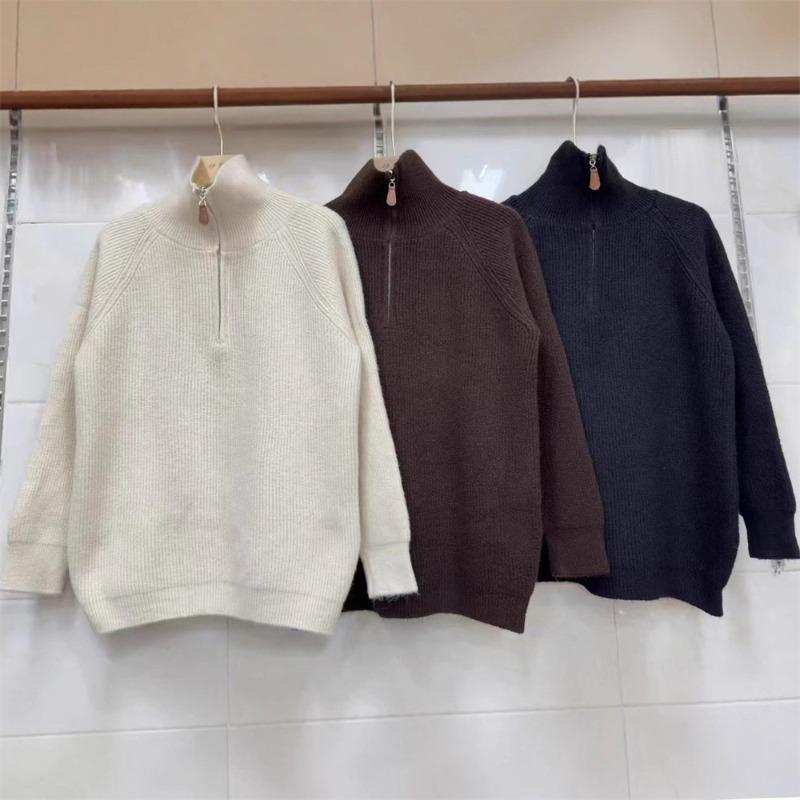 Half zipper pullover knitted sweater autumn and winter new age-reducing design sense loose and thin lapel lazy sweater women's top