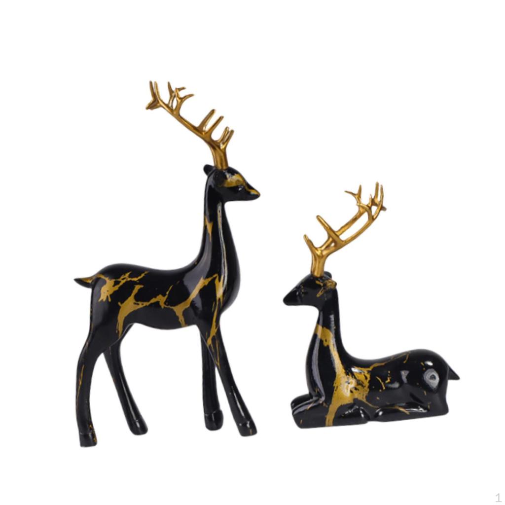 Decorative Reindeer Figurine Elk Statue for Home Office Bookshelf