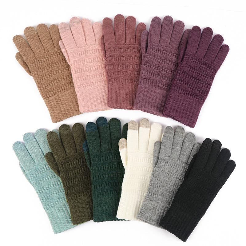 Hot-selling Adult Winter Gloves Women's Double-sided Jacquard Brushed Knitted Thermal Fleece Cycling Gloves Men