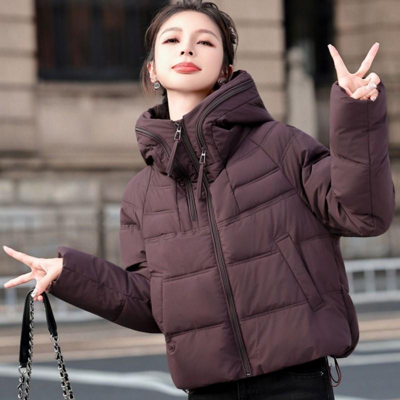 Womens Short Winter Hooded Cotton Jacket Loose Warm Thick Fashion Coat Solid Color Casual Outerwear