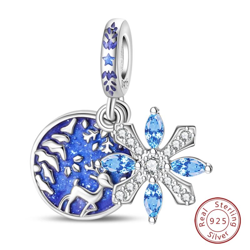 925 Silver Snowflake Snowman Penguin Charm Pendant Winter Jewelry Gift For Women DIY Birthday Present