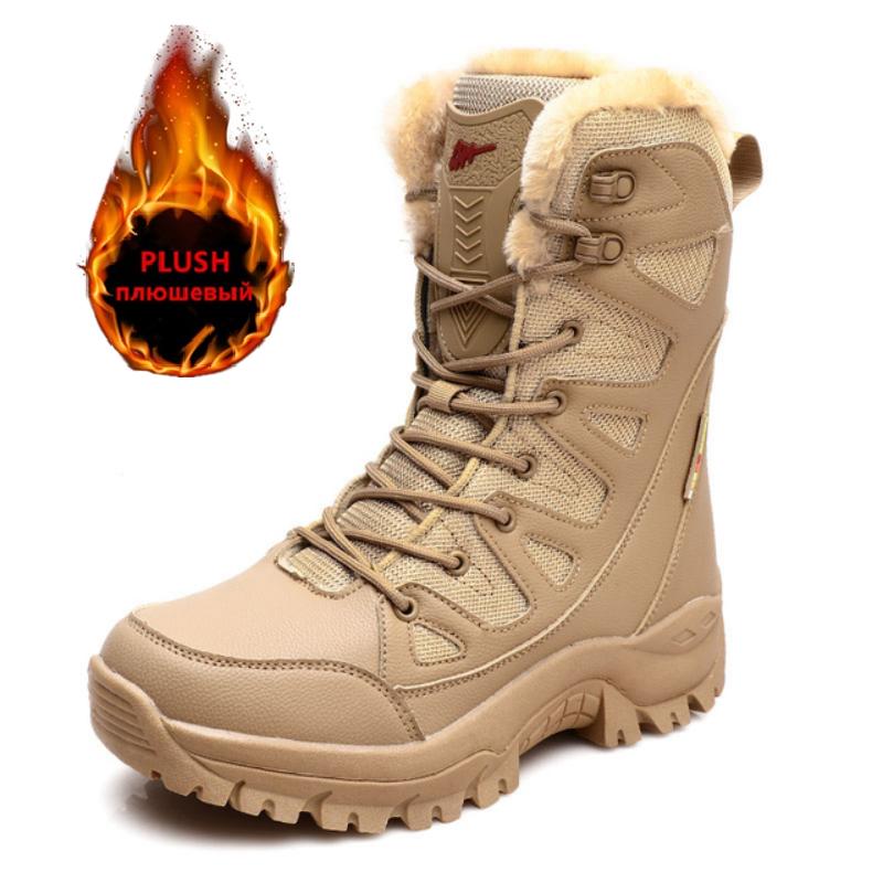 Winter Warme Plüschpelz Schneestiefel Wasserdichtes Leder Herrenstiefel Outdoor Rutschfest Arbeitsstiefel Kampfstiefel Wüstenstiefel Motorradstiefel