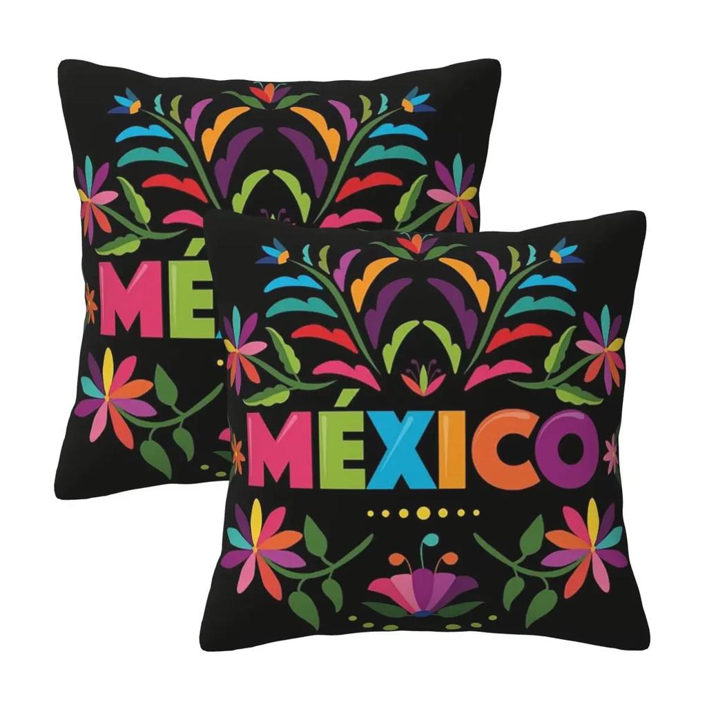 Colorful Mexican Traditional Pattern 2 Pcs Square Pillowcase Pillow Cover Cushion Zip Decorative Comfort Throw Pillow For Home
